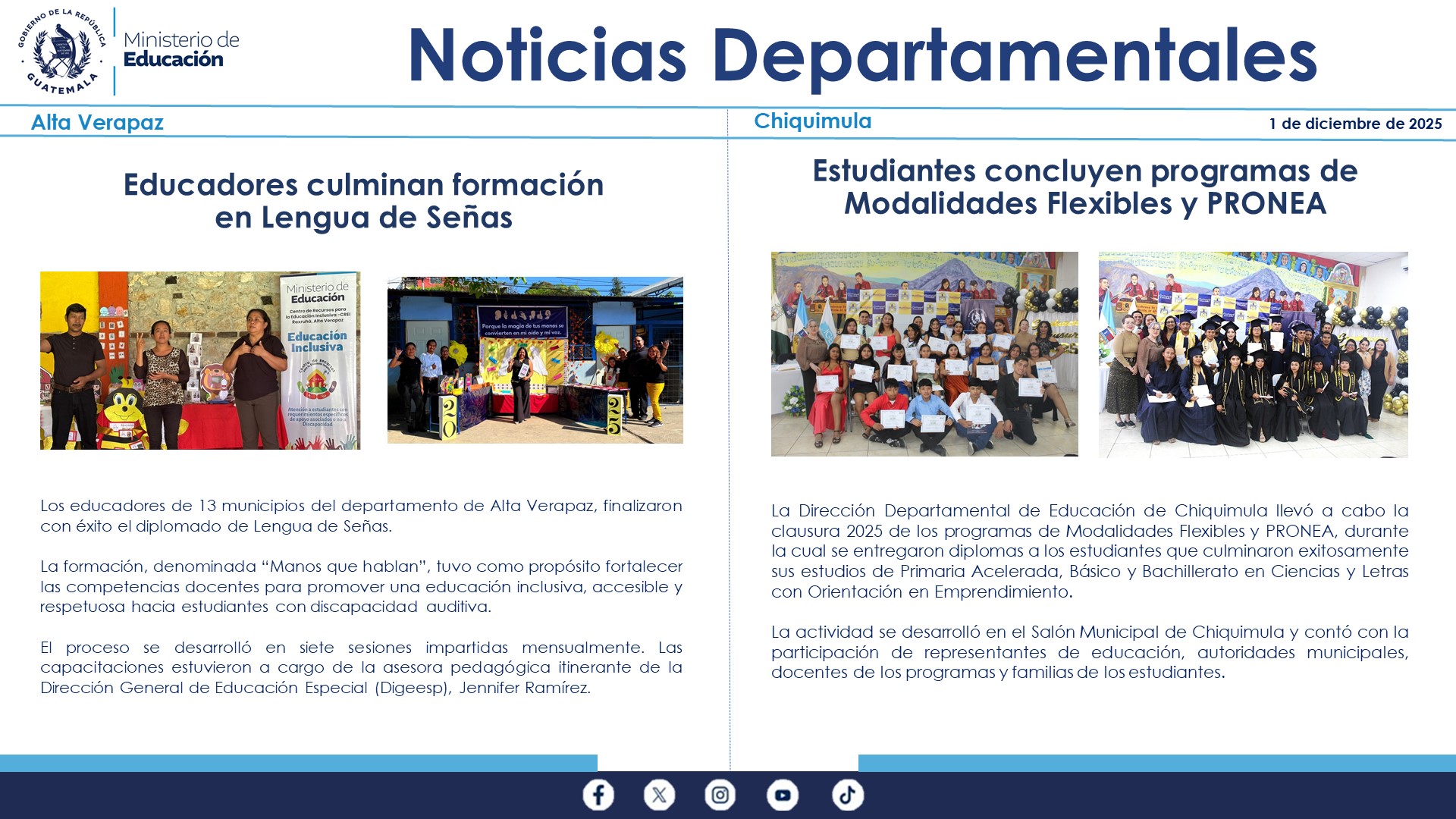 Noticias Departamentales Mineduc