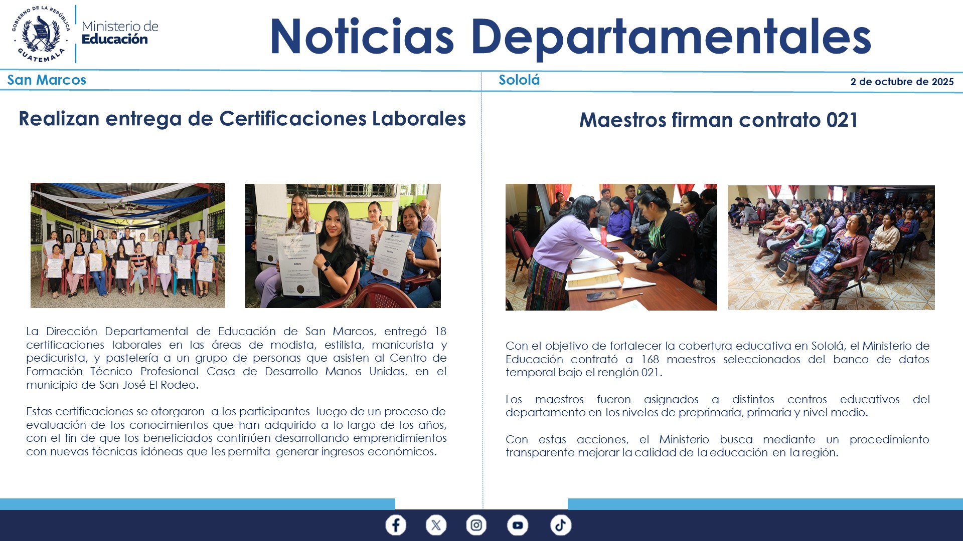 Noticias Departamentales Mineduc
