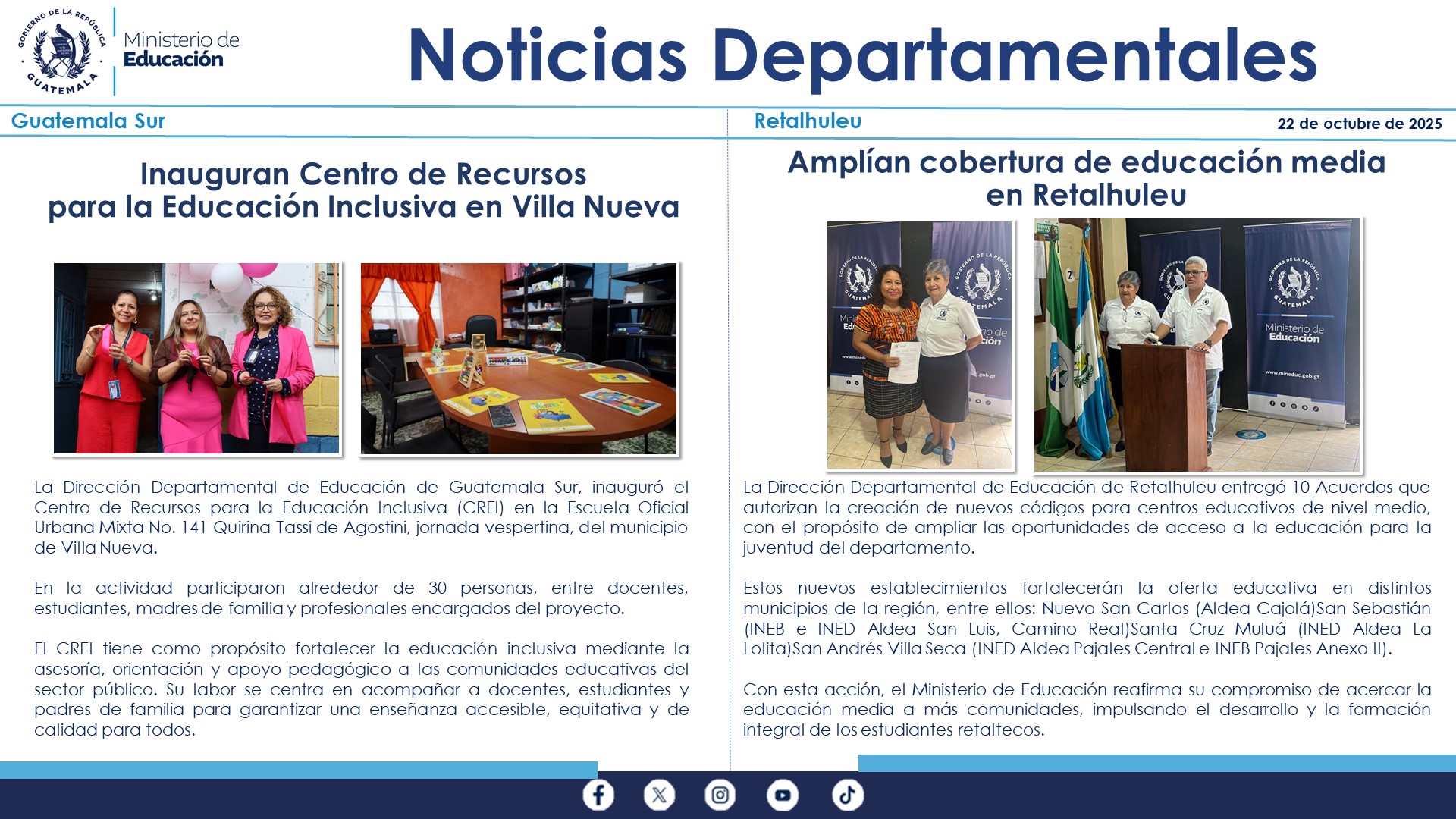 Noticias Departamentales Mineduc